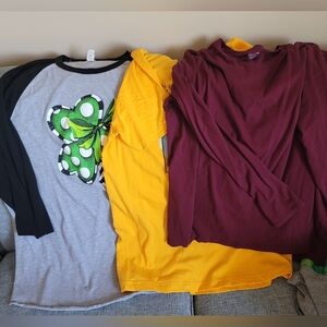Set Of 3 Womens Tops. Shamrock Baseball T (XL), Yellow T (XL), Long Sleeve T(XXX